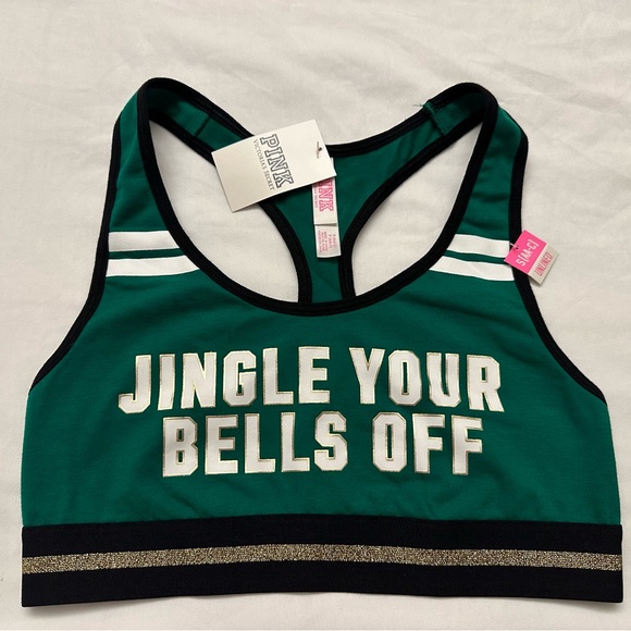 PINK Victoria's Secret Other - NWT VS Pink Jingle Your Bells Off Green Sports Bra Small